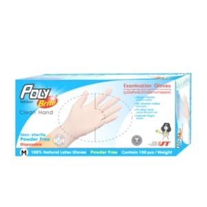 POLY-BRITE ถุงมือยางธรรมชาติไม่มีแป้ง size M (กล่อง100ชิ้น)