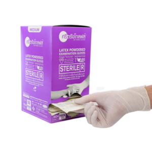 SRI TRANG ถุงมือยางไม่มีแป้ง STERILE สีม่วง GLOVE19 ไซส์ M (50 คู่/กล่อง)
