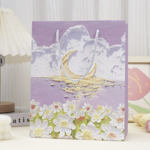 ถุงของขวัญภาพวาดสีน้ำมันสีพาสเทล ลายพระจันทร์ม่วง ไซซ์M