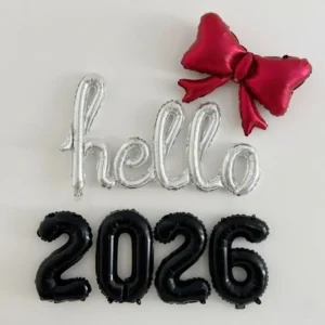 Set hello 2026 สีเงินโบว์แดง