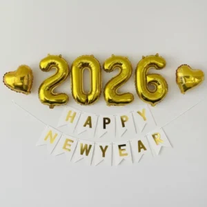 Set ธง Happy New year สีขาวทอง