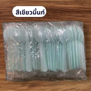 ช้อนส้อมพลาสติก แบบใช้แล้วทิ้ง แพ็ค 100 ชิ้น สีเขียวมิ้นท์
