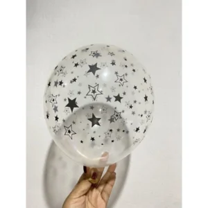 ลูกโป่งใสลายดาวสีดำ ขนาด 12" ชุด 20 ใบ