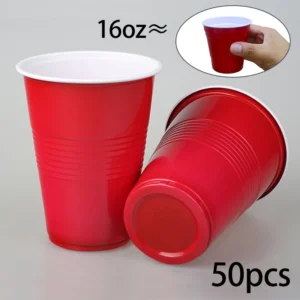 แก้วพลาสติกใช้แล้วทิ้ง 16oz สีแดง 50 ใบ