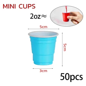 แก้วพลาสติกใช้แล้วทิ้ง 2oz สีฟ้า 50 ใบ