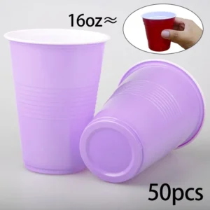 แก้วพลาสติกใช้แล้วทิ้ง 16oz สีม่วง 50 ใบ