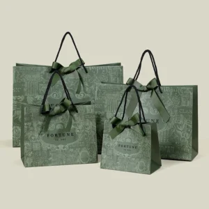 ถุงกระดาษใส่ของขวัญพร้อมโบว์ ลายFortuneเขียว ไซซ์L