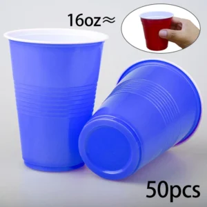 แก้วพลาสติกใช้แล้วทิ้ง 16oz สีน้ำเงิน 50 ใบ