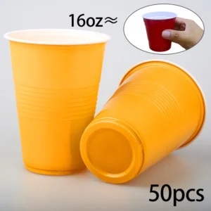แก้วพลาสติกใช้แล้วทิ้ง 16oz สีเหลือง 50 ใบ