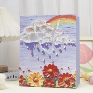ถุงของขวัญภาพวาดสีน้ำมันสีพาสเทล ลายสายรุ้ง ไซซ์L
