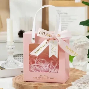 ถุงของขวัญหูหิ้วพร้อมโบว์ สีชมพู ไซซ์S