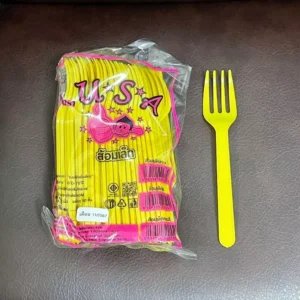 ส้อมเล็กพลาสติก 50 คัน สีเหลือง
