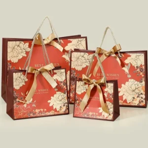 ถุง Best Wishes งานพิมพ์เรียบลาย3มิติ สีแดงไซซ์S