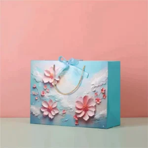 ถุงกระดาษใส่ของขวัญพร้อมโบว์ ลายFlower 3D ไซซ์L
