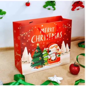 ถุงกระดาษใส่ของขวัญคริสต์มาส ลาย Merry Christmas ต้นสนแดง ไซซ์ L