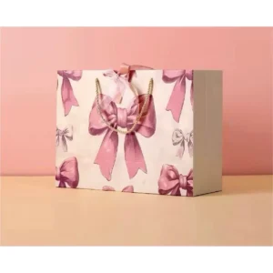 ถุงกระดาษใส่ของขวัญพร้อมโบว์ ลายRibbon 3D ไซซ์L