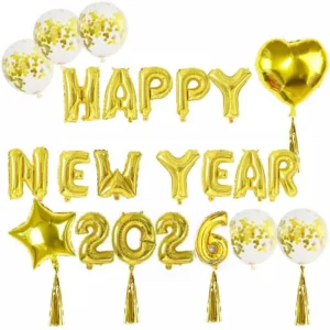 ลูกโป่งตกแต่งปีใหม่ ชุด HAPPY NEW YEAR 2026 สีทอง