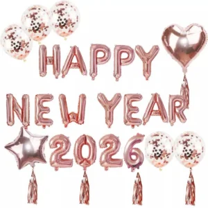 ลูกโป่งตกแต่งปีใหม่ ชุด HAPPY NEW YEAR 2026 สีโรสโกลด์