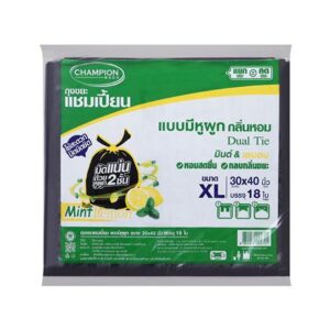ถุงขยะหูผูก CHAMPION 30X40 นิ้ว 18 ใบ สีดำ มินต์และเลมอน
