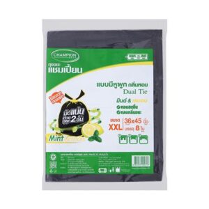 ถุงขยะหูผูก CHAMPION 36X45 นิ้ว 8 ใบ สีดำ มินต์