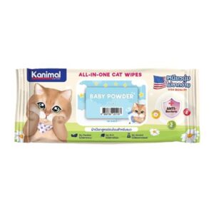 ผ้าเช็ดทำความสะอาดสำหรับแมว KANIMAL กลิ่น BABY POWDER 100 แผ่น