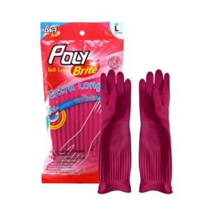 ถุงมือยางธรรมชาติรัดข้อ POLY-BRITE EXTRA LONG SIZE L สีชมพู