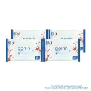 ผ้าเช็ดทำความสะอาดผิว PORRIN ALOE VERA 20 แผ่น แพ็ก 3+1