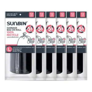 Sunbin ถุงขยะม้วน เหนียวพิเศษ 28x36 นิ้ว 12 ใบ x6