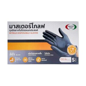 ถุงมือยางไนไตรชนิดไม่มีแป้ง MASTER GLOVE SIZE S สีดำ แพ็ก 100 ชิ้น