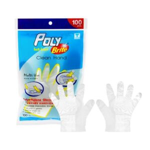 ถุงมือพลาสติก HDPE POLY-BRITE FREE SIZE แพ็ก 100 ชิ้น