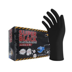 ถุงมือยางไนไตร MICROTEX SUPER BLACK SIZE L หนา 6 มม. สีดำ