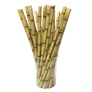 หลอดกระดาษลายไม้ไผ่ธรรมชาติ สําหรับปาร์ตี้ 25 ชิ้น