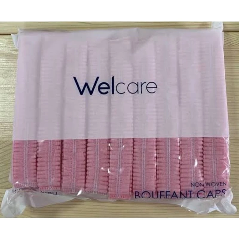 Welcare Cap หมวกตัวหนอน คลุมผม เกรดการแพทย์ 50ชิ้น/แพ็ค สีชมพู