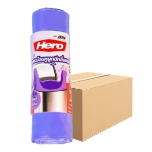 ฮีโร่ ถุงขยะม้วนแบบมีหูผูก กลิ่นหอมสีม่วง 24x28 นิ้ว x 30