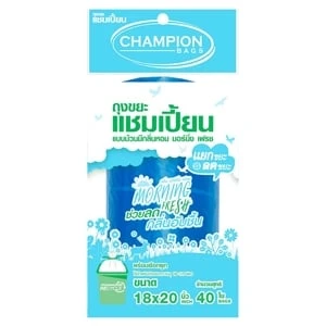 แชมเปี้ยน ถุงขยะแบบม้วน สำหรับขยะทั่วไป กลิ่นมอร์นิ่ง เฟรช ขนาด 18 x 20 ซม. 40 ใบ สีฟ้า