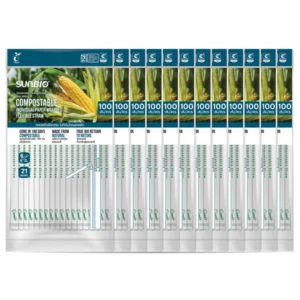 Sunstraw หลอดงอย่อยสลายได้ ขนาด 6 มม. ยาว 21 ซม. 100 เส้น x12