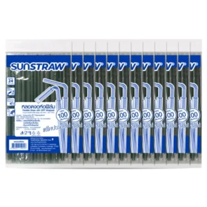 Sunstraw หลอดงอสีเขียว ห่อพลาสติก ขนาด 8 มม. ยาว 24 ซม. 100 เส้น x12