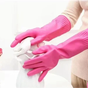 ถุงมือยางซิลิโคนล้างจานกันน้ําป้องกันทําความสะอาดเครื่องมือ สีชมพู L
