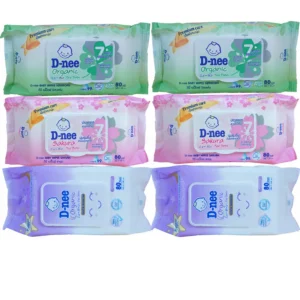 D-nee ทิชชู่เปียก เบบี้ไวพส์ นิวบอร์น 80 ชิ้น สูตรน้ำบริสุทธิ์ 6ห่อ สีละ 2