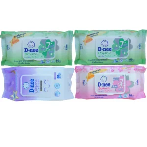 D-nee ทิชชู่เปียก เบบี้ไวพส์ นิวบอร์น 80 ชิ้น สูตรน้ำบริสุทธิ์ 4ห่อผสม