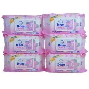 D-nee ทิชชู่เปียก เบบี้ไวพส์ นิวบอร์น 80 ชิ้น สูตรน้ำบริสุทธิ์ 6ห่อม่วง