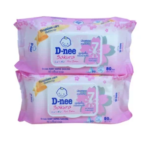 D-nee ทิชชู่เปียก เบบี้ไวพส์ นิวบอร์น 80 ชิ้น สูตรน้ำบริสุทธิ์ 2ห่อชมพู