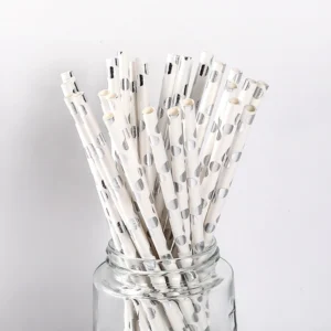 หลอดกระดาษ หลอดแฟนซีสำหรับปาร์ตี้ สี Silver Dot