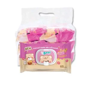 Lala Bear ลาลาแบร์ กระดาษทิชชู่เปียก ห่อละ 65 แผ่น แพค 6 ห่อ สีชมพูกลิ่นบอสซั่ม