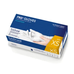 Pro Gloves ถุงมือยางธรรมชาติ แบบมีแป้ง ยี่ห้อ โปรโกลฟ [บรรจุ 100 ชิ้น.] size XS