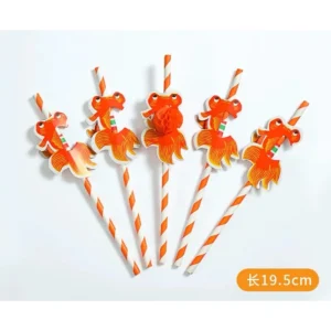 หลอดดูดน้ำแฟนซี  3D หลอดกระดาษลายปลาทอง แพ็ค50 ชิ้น