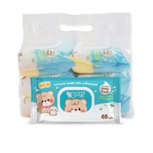 Lala Bear ลาลาแบร์ กระดาษทิชชู่เปียก ห่อละ 65 แผ่น แพค 6 ห่อ สีฟ้ากลิ่นเบบี้เฟรช