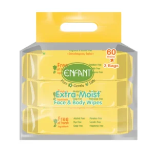 ENFANT (อองฟองต์)ผ้าเช็ดทำความสะอาดแบบเปียก สูตร Organic Jojoba Oil 1แพ็ค/3ห่อ 60แผ่น/ห่อ