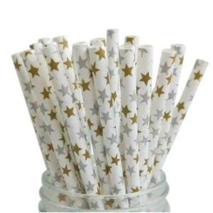 หลอดกระดาษ( Pack10ชิ้น) ย่อยสลายได้ ลาย Star Mixed