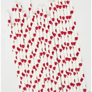 หลอดกระดาษ( Pack10ชิ้น) ย่อยสลายได้ ลาย Heart Red